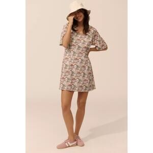 nwt ANTHROPOLOGIE PORRIDGE sz L Short-Sleeve Crew Neck Linen Dress houses sand